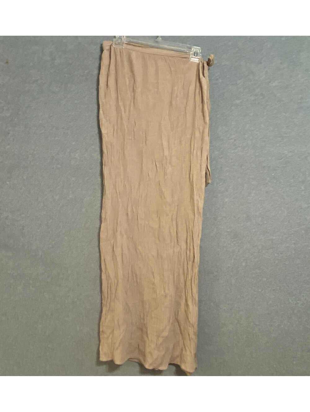 Women's Size L Tan Crinkle Textured Sarong Wrap Skirt Tie Waist Beach Cover Up